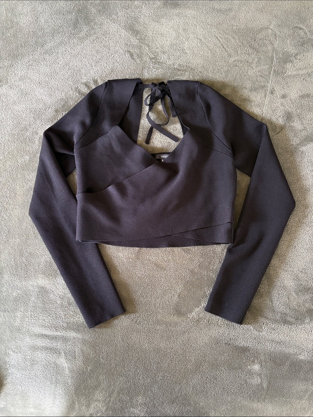 Long-Sleeve Black Crop Top with Back Tie